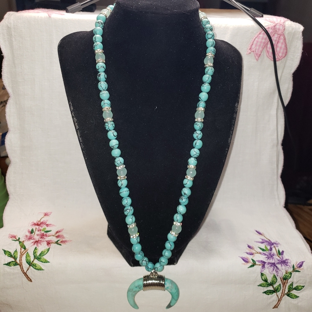 Beautiful Artisan Made Dyed Halite And Crescent Necklace